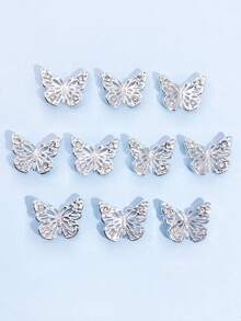 10pcs Gold & Silver 3D Metal Butterfly Nail Art Decorations, Rhinestone Butterfly Nail Jewelry, Suitable For Women Nails Nail Supplies - Multicolor - View 6