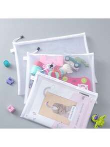 1 szt. Siatkowa torba na dokumenty z zamkiem błyskawicznym, torba do przechowywania zabawek, torba do układania puzzli, dziecięca, z zamkiem błyskawicznym, przezroczyste wykończenie, pudełko do przechowywania - Biały - Zobacz 6