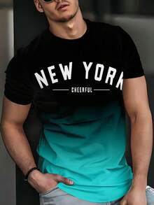 Tricou bărbătesc cu imprimeu cu litere în gradient - guler rotund casual, mâneci scurte, confortabil, lavabil la mașină - top elegant de vară cu design care își schimbă culoarea - Multicolor - Vizualizare 3