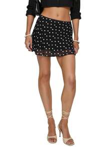 Women's Stylish Polka Dot Print A-Line Mini Skirt For Casual Everyday Street Wear Party Clubwear Going Out Outfits - 黑色 - 查看 8