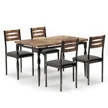 Juego de mesa de comedor de 5 piezas, estilo industrial, con mesa y sillas para 4 personas, ideal para comedor, cocina o apartamento, color marrón. - Marrón - Ver 4