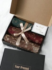 1盒3件套复古提花佩斯利花纹头巾围巾套装，波西米亚风腰果花流苏羊绒披肩，柔软舒适多功能围巾，防晒多功能围巾，波西米亚风女士披肩，适合旅行、聚会、日常佩戴及作为节日礼物 - 彩色 - 查看 11