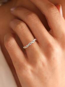 1pc 925 Sterling Silver Twisted Rope Design Ring, Inlaid With Micro Diamonds, Minimalist Everyday Ring, Women's Ring, Exquisite Women's Jewelry Gift, Women's Fashion Accessory - Micro-embellished Twisted Rope Ring - View 8