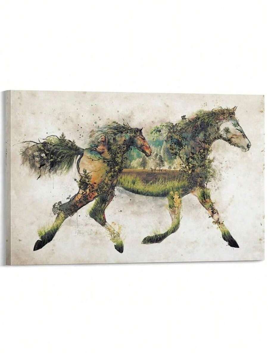 1 Piece With Frame, Wall Decoration, Forest Horse Art Poster, Modern Canvas Oil Painting Art Wall Decoration Mural, Canvas Oil Painting Wall Art Poster, Home Decoration, Holiday Gift, Suitable For Bedrooms, Living Rooms, Bathrooms, Dining Rooms, Classrooms, Studies, Kitchens, Offices, Apartments, Dormitories, Hotels, Bars, Cafes, Studios, Dressing Rooms, Corridors, Galleries And Other Places To Create A Beautiful Wall Background Decoration. - 馬 - 查看 1