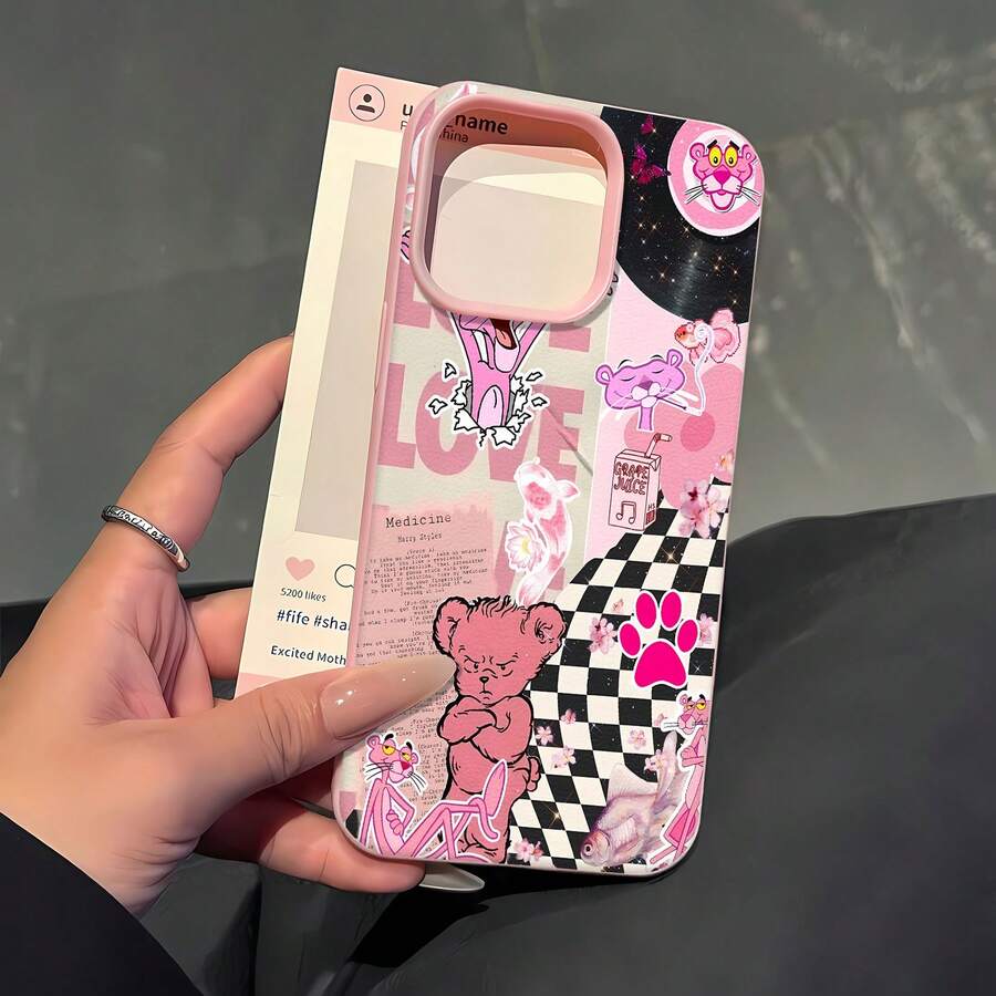 Funda para teléfono con estética retro de Pantera Rosa compatible con 17, 16 Pro Max, 15 Pro Max, 13 y 12, resistente al agua, a los golpes y a los arañazos. Un gran regalo para familiares, amigos, amantes, novios/novias y el Día de San Valentín. - Rosa - Ver 1