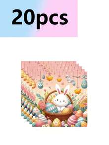 10pcs Easter Bunny & Egg Theme Party Supplies, Including Plates, Cups, Napkins, Camping/Travel Essentials, Birthday, Wedding, Banquet - Multicolor - View 5