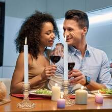 12 Pack Glass Candlestick Holder, 4" H Stripe/Dimond Crystal Candle Holders, Crystal Decorative Candle Stand, Clear/Amber Taper Candle Holders Bulk For Table Centerpiece Decor, Valentine's Day, Wedding, Dining Party, Gift - Amber Dimond - 查看 10