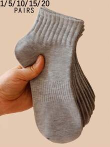 1/5/10/15/20 Paar Damen Einfarbige Taille Raffende Sportliche Atmungsaktive Knöchelsocken - Grau - Übersicht 1