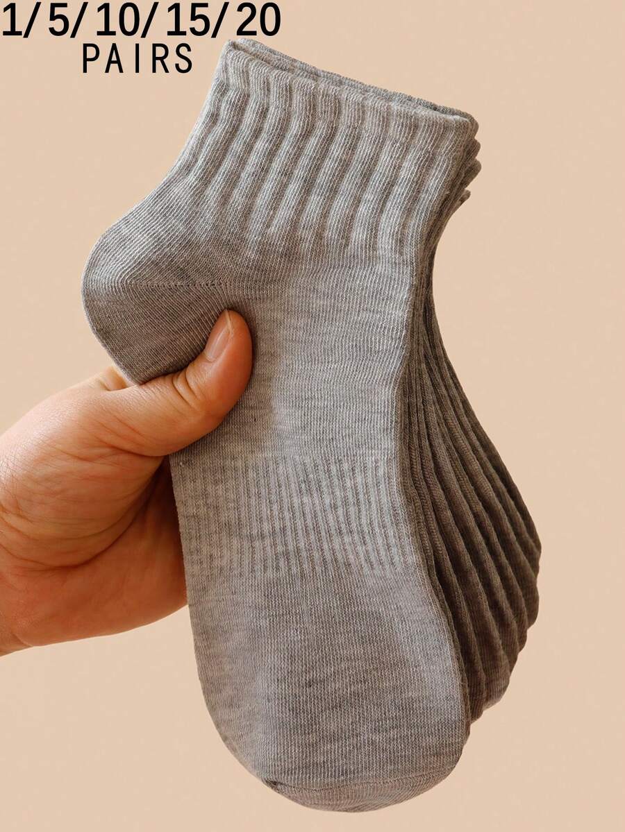 1/5/10/15/20 Paar Damen Einfarbige Taille Raffende Sportliche Atmungsaktive Knöchelsocken - Grau - Übersicht 1