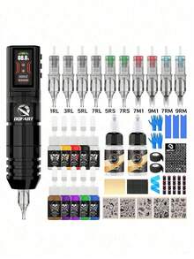 DQFART Wireless Tattoo Gun Kit, Equipped With 1600mAh Power Supply, LED Digital Display, All-In-One Tattoo Machine Set, Includes Tattoo Needles, Tattoo Ink, Complete Tattoo Kit, Suitable For Beginners And Tattoo Artists