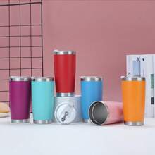 1个600毫升/20盎司不锈钢保温杯，旅行保温咖啡杯，冷热饮水瓶，带吸管孔水瓶 - 彩色 - 查看 8