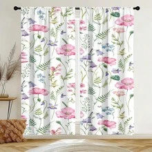 2片装田园粉色罂粟花和蓝紫色铃兰花卉图案窗帘 - 杆袋式设计，保护隐私，易于安装 - 适用于家庭窗户 - 彩色 - 查看 3