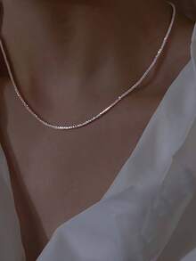 1件S925纯银简约个性百搭项链，优雅日常佩戴锁骨链，精致节日礼物，女士之选 - 鏈條 - 查看 5