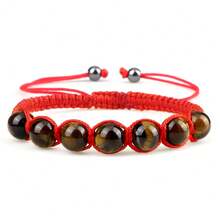 1条幸运红绳编织天然石手链，虎眼石珠编织七珠手链，可调节休闲饰品，适合日常佩戴 - 彩色 - 查看 13
