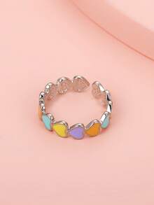 1 chiếc nhẫn hở hình trái tim nhiều màu sắc, thanh lịch và dễ thương, kiểu dáng tối giản, phù hợp cho nữ giới khi đi chơi, dự tiệc Valentine, đi nghỉ mát, làm quà tặng cho người yêu hoặc bạn thân. - Nhiều màu - Xem 3