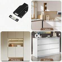 4个重型磁性按压式开门器，适用于橱柜、抽屉、衣柜、房车家具，轻触式释放门把手（黑色） - 4 件裝 - 查看 7