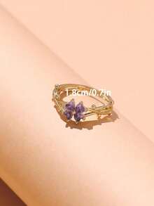 1 pieza Anillo floral de trébol hueco y delicado, elegante anillo abierto de cobre con diamante incrustado, adecuado para uso diario, fiestas, reuniones, citas, regalos festivos, regalos de joyería, regalos diarios de las mujeres - Multicolor - Ver 7