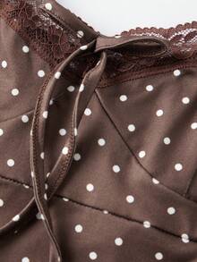 Women Y2k Lace Trim Polka Dot Camisoles Tops Tie-Up Front Casual Tank Tops Summer Fashion Sleeveless Vest Going Out Crop Tops Streetwear - Coffee Brown - View 8