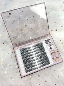 162pcs Of C-Curl Diy Cluster Lashes Double-Ended Glue Included Cat Eye Lashes Eye End Extension Cross-Shaped Slender And Soft Looks Natural And Easy To Wear Suitable For Those Who Love Beauty - Black - View 7
