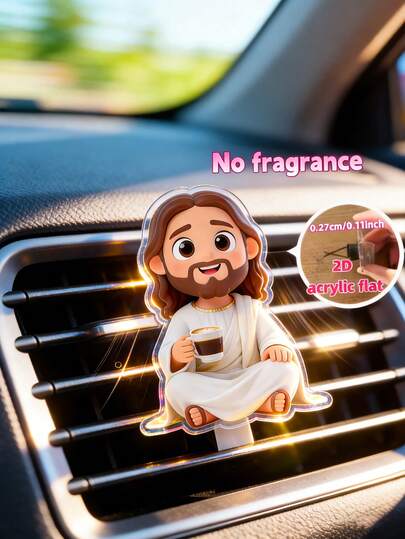 1pc Interesting Jesus Holding Coffee Cup Shaped Car Air Vent Clip, 2D Acrylic Jesus Figurine Car Interior Decor, Creative Jesus Holding Coffee Cup Car Ornament, Unique 2D Religious Decoration, Suitable Religious Gift For Drivers, Cute Car Accessories For Men And Women, Interesting Birthday Gift For Christian Friends, Car Accessory For Coffee Lovers