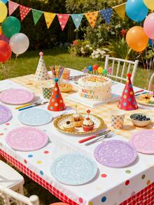 20pcs/60pcs Platos de papel brillantes de 7 pulgadas y 9 pulgadas con tema popular coreano en azul, rosa y púrpura, suministros para fiesta de cumpleaños, postres, pasteles, vajilla de mesa, celebración de boda, fiesta de revelación de género, suministros para fiesta de cumpleaños - Multicolor - Ver 5