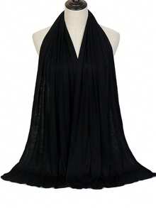 1pc Ladies" New Large Size Solid Color Abaya Accessories Casual Hijab Soft Headscarf Breathable Headband Classic Turban Veiled Clothes - Black - View 10