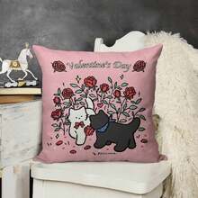 1PCS Vecna's Curse Textured Pillow Sham - Linen LookBlack & White Puppies In Rose Bush Valentine's Day Art Print-Christmas Themed Print Pillowcase - Linen-Like Fabric - Small/Medium/Large Specs - Soft & Skin-Friendly - Must-Have Home Item - Elegant Christmas Gift-Decorative Linen Look, Envelope Closure - 白色 - 查看 8