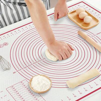 1pc Silicone Kneading Mat, Baking Mat, Dough Mat, Dough Rolling Mat, Non-Stick Non-Slip Surface | With Measurement Markings - Clear Dimensions | Washable - Easy To Clean | Suitable For Rolling Dough, Kneading, Dumpling Skin Making, Baking, Pasta, Pizza, Candy, Baking Supplies, Kitchen Cooking Pastry Mat, Multiple Sizes Available