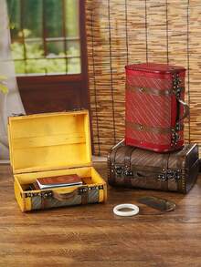 1个复古小木盒，便携式仿古风格手持收纳盒，珠宝首饰收纳盒，展示盒 - 彩色 - 查看 8