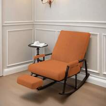 Mezclilla, Silla de mecedora, Silla de mecedora con reposapiés retráctil, Silla de mecedora de terciopelo cómoda para nursery, sala de estar, balcón, terraza. - Beis - Ver 11