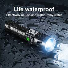 1个强光LED手电筒，30W LED+COB灯（白光和红光），便携式可充电手电筒，1节18650电池供电，铝合金材质，伸缩变焦，数字显示，移动电源，户外防水LED手电筒，功能强大的多功能手持手电筒，带强磁铁和侧夹，适用于露营、钓鱼、徒步旅行、狩猎、探险、紧急情况、运动等。 - 30W+COB - 查看 11