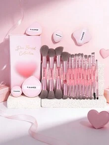 MAANGE 18pcs Makeup Brush Set Includes 13 Double-Ended Brushes + 5 Makeup Sponges, Gift Box, Blush Brush, Powder Brush, Eyeshadow Brush, Concealer Brush, Highlighter Brush, Eyebrow Brush, Lash Brush, Lip Brush, Nose Contour Brush, Travel Makeup Brush Set Gift For Women And Girls - Pink - View 4