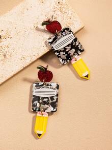 1 Đôi bông tai hình quả táo, bút chì, sách dễ thương, quà tặng Ngày Nhà giáo, tựu trường, tốt nghiệp cho giáo viên (Không kèm thiệp) - nhiều màu - Xem 3