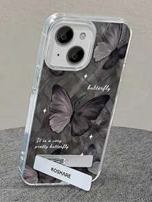 1个羽毛雪纺蝴蝶图案手机壳，带3D金属支架，兼容 11/12/13/14/15/16/17/Pro Max - 彩色 - 查看 2