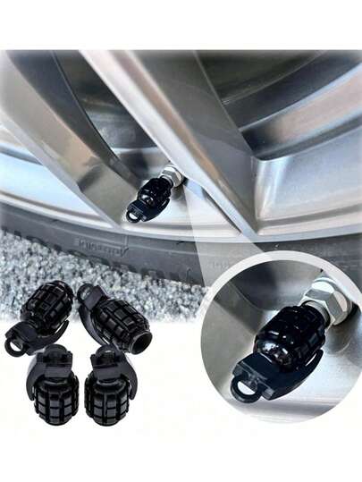 4 Packs Multi-Color Grenade Tire Valve Caps, Stainless Steel Tire Valve Caps, Suitable For Cars/Trucks/SUVs/Motorcycles/Bicycles, Car Exterior Decoration, Car Tire Caps/Dust Covers, Car Accessories