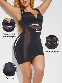 1件装塑身吊带裙，可穿在连衣裙下，收腹提臀，吊带式连衣裙衬裙，塑形肩带内衣 - 黑色 - 查看 4