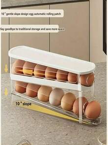 2-Layer Transparent Refrigerator Side Door Roller Egg Storage Box, Made Of Heavy-Duty PP Plastic, Saves Fridge Space, Easy To Take Eggs And Organize, Battery-Free, Kitchen Refrigerator Storage Box - White - View 7