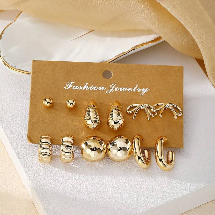 VKME Set de 12 piezas de pendientes con forma de lazo de material metálico - XH92825697/98 - Ver 1