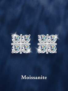2pcs Elegant 925 Sterling Silver 0.4Carat X 2 Moissanite Stud Earrings, Suitable For Women's Daily Wear, Party, Holiday, Valentine's Day, Mother's Day, Birthday, Wedding Anniversary, Holiday Gift - EH0005M - View 6