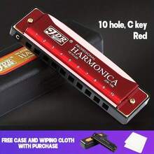 C Key 10 Hole 20 Tone Dual Harmonica Mouth Organ, Suitable For Beginners And Professionals In Blues Harmonica, Retro Style Harmonica, Equipped With A Hard Shell, Is An Ideal Gift Choice - 金色 - 查看 9