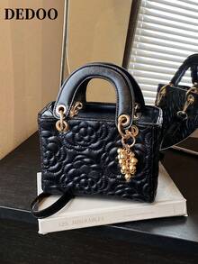Dedoo 新款时尚奢华小众高端大菲女士手提包，钻石刺绣设计，手提/单肩两用包，适合春夏度假、校园生活、日常通勤、圣诞礼物、派对、婚礼等场合。 - 黑色 - 查看 3