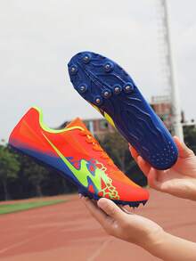 STARNOVO [Taille petite 1 taille] Chaussures à double étoile avec nouvelles pointes, chaussures de course moyenne distance pour hommes et femmes étudiants, chaussures de compétition de piste et de champ avec pointes professionnelles, chaussures de formation sportive avec pointes pour étudiants, chaussures de formation de piste et de champ avec pointes, taille 35-45 - Orange brûlé - Voir 5