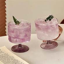2pcs Unique Tree Bark Textured Purple Stemmed Glasses, Champagne Flutes, Cocktail Glasses, Whiskey Glasses, Tequila Bourbon Glasses, Machine Washable, Elegant Purple Stemware, Perfect Birthday Gift, Party Supplies - Purple - View 2