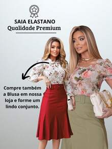 Set Of 2 Women's Midi Skirts, Formal, Evangelical, Elegant Secretary Style, With Belt And Elastane - 紅+綠 - 查看 9
