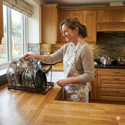 30-58 cm rozkładany uchwyt na pokrywki garnków i organizer na patelnie, wysuwana metalowa półka do przechowywania w szafce kuchennej z 7 regulowanymi przegródkami na przybory do pieczenia, deski do krojenia i patelnie