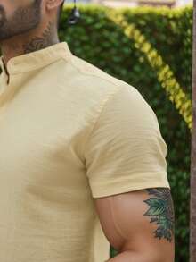 Men's Short-Sleeve Mandarin Collar Dress Shirt – Premium Quality, Perfect Fit, Lightweight And Cool Fabric, Easy To Iron, Stylish Summer - 黃色 - 查看 2