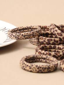 6条超柔软羊绒豹纹弹力发圈，优雅百搭的女士发饰 - 彩色 - 查看 6