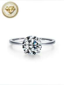 1pc Women's Engagement Ring, Classic 4-Prong Round Ring, 2g S925 Sterling Silver, 2/3 Carat Moissanite, Bohemian Elegant, Engagement, Proposal, Wedding Anniversary, Valentine's Day Gift, Comes With Moissanite Certificate And Deluxe Gift Box - Silver - View 7