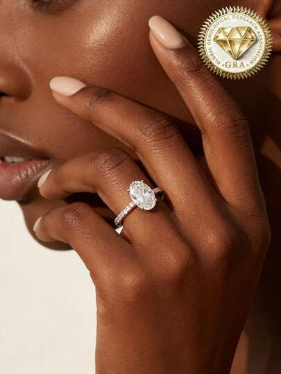 1pc Women's Engagement Ring, Oval Starburst Ring, 2.1g 925 Sterling Silver, 2 Carat Moissanite, Bohemian, Elegant, Engagement, Proposal, Wedding Anniversary, Valentine's Day Gift, Comes With Moissanite Certificate And Luxury Gift Box