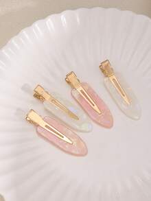 4pcs/Set Jepit Rambut Tanpa Sambungan Asetat Mutiara Warna Pink & Putih, Jepit Rambut Jepit Buaya Akrilik untuk Poni & Penataan Rambut - MultiWarna - View 5